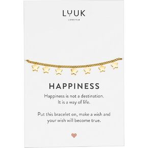 LUUK LIFESTYLE Stainless steel bracelet with pendant and HAPPINESS card, filigree and minimalist women's jewelry, unique gift idea, lucky charm, adjustable length, 8", gold, silver and rosegold in Saudi Arabia