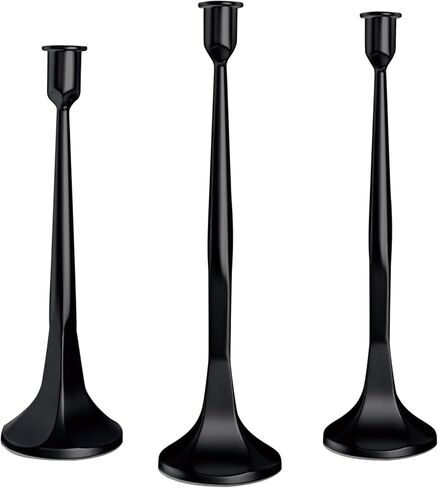 LAJIAOZ Antique Iron Taper Candle Holder Set of 3, Decorative Candlestick Holders for Dining Table, Wedding Centerpiece, Farmhouse & Modern Home Decor, Metal Candle Stands(12" 14" 15.5")(Gold) in Kuwait