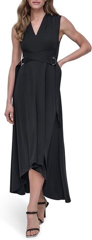 DKNY Women's Sleeveless V-Neck High Low Hem Buckle Detail Dress in Saudi Arabia