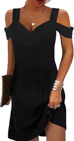 Summer Dresses for Women 2026 Cold Shoulder V Neck Vintage Print A-Line Dress Beach Vacation Boho Mini Sundress in Saudi Arabia