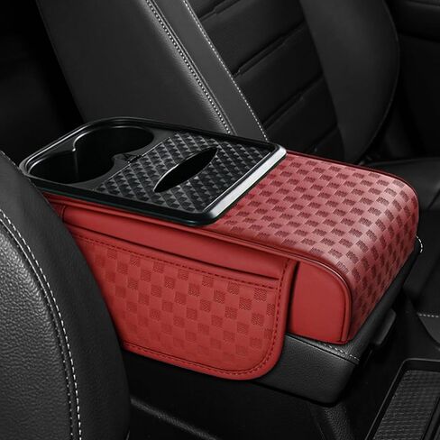 Hovom Car Center Console Armrest Pillow, 13.78"×7.48"×2.76" Leather Arm Rest Cover for Cars, Multifunctional Auto Armrest Cushion Pad with Pocket, Tissue Box & Cup Holder, Car Accessories (Black) in Saudi Arabia