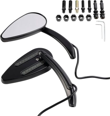 Areyourshop Universal 3-Wire Motorcycle LED Mirror With Amber Turn Signals and Mirror Side Red LED Light for Harley Touring Sportster Dyna Softail Choppers Cruisers with 8mm or 10mm Thread in Saudi Arabia