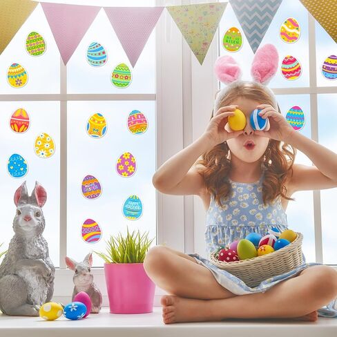 JarThenaAMCS 2 Sheet Easter Thick Gel Clings Colorful Egg Window Gel Decals for Spring Home Classroom Nursery Hip Hop Egg Party Supplies in Saudi Arabia