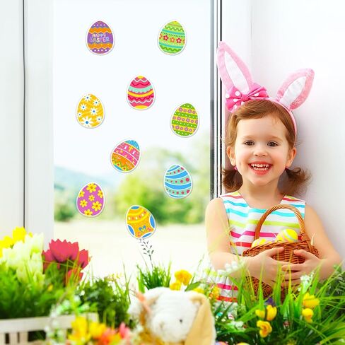 JarThenaAMCS 2 Sheet Easter Thick Gel Clings Colorful Egg Window Gel Decals for Spring Home Classroom Nursery Hip Hop Egg Party Supplies in Saudi Arabia