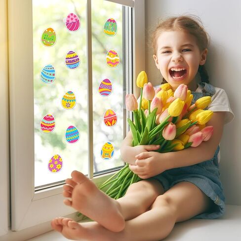 JarThenaAMCS 2 Sheet Easter Thick Gel Clings Colorful Egg Window Gel Decals for Spring Home Classroom Nursery Hip Hop Egg Party Supplies in Saudi Arabia