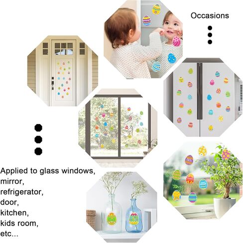 JarThenaAMCS 2 Sheet Easter Thick Gel Clings Colorful Egg Window Gel Decals for Spring Home Classroom Nursery Hip Hop Egg Party Supplies in Saudi Arabia