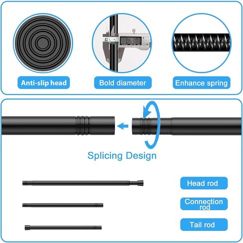2 حزمة قضبان التوتر الربيع 17-38 بوصة، 5/8 بوصة قطرها أسود لا الحفر الربيع محملة قابل للتعديل للتمديد، قضيب ستارة صغير قصير التوتر للنوافذ المطبخ مدخل خزانة خزانة in Kuwait