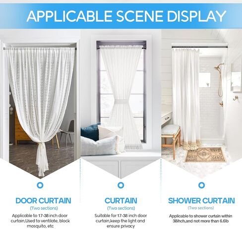 2 حزمة قضبان التوتر الربيع 17-38 بوصة، 5/8 بوصة قطرها أسود لا الحفر الربيع محملة قابل للتعديل للتمديد، قضيب ستارة صغير قصير التوتر للنوافذ المطبخ مدخل خزانة خزانة in Kuwait