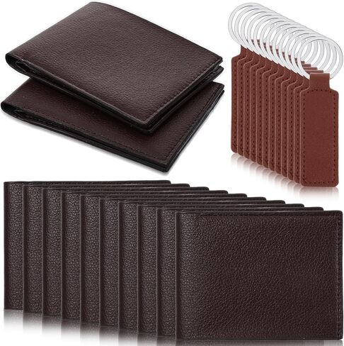 MAQUITA 12 Sets Leather Wallets and Keychains for Men, PU Leather Bifold Wallets with Pockets Father's Day Christmas Gifts for Dad Husband Son (Brown) in Saudi Arabia