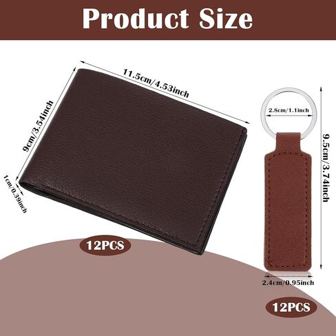 MAQUITA 12 Sets Leather Wallets and Keychains for Men, PU Leather Bifold Wallets with Pockets Father's Day Christmas Gifts for Dad Husband Son (Brown) in Saudi Arabia