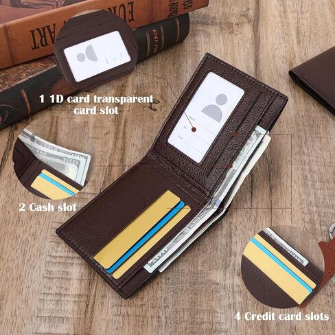 MAQUITA 12 Sets Leather Wallets and Keychains for Men, PU Leather Bifold Wallets with Pockets Father's Day Christmas Gifts for Dad Husband Son (Brown) in Saudi Arabia