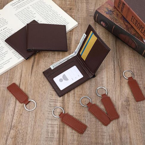 MAQUITA 12 Sets Leather Wallets and Keychains for Men, PU Leather Bifold Wallets with Pockets Father's Day Christmas Gifts for Dad Husband Son (Brown) in Saudi Arabia