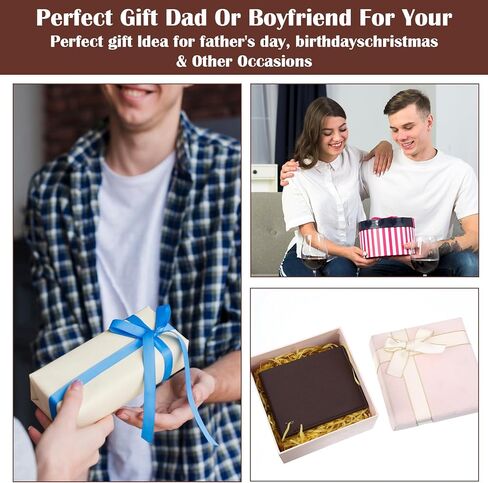 MAQUITA 12 Sets Leather Wallets and Keychains for Men, PU Leather Bifold Wallets with Pockets Father's Day Christmas Gifts for Dad Husband Son (Brown) in Saudi Arabia