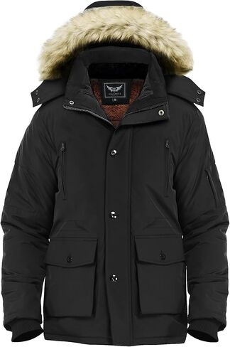 Men's Winter Thicken Coat Warm Faux Fur Lined Padded Puffer Parka Jacket with Removable Hood in Kuwait