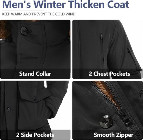 Men's Winter Thicken Coat Warm Faux Fur Lined Padded Puffer Parka Jacket with Removable Hood in Kuwait