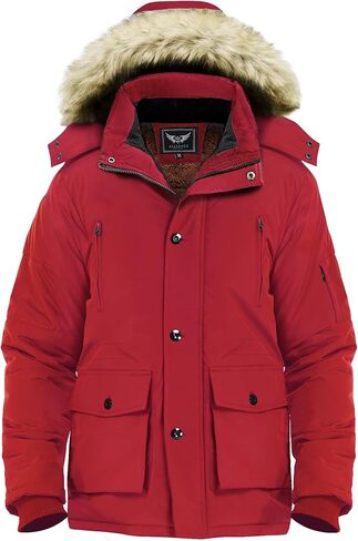 Men's Winter Thicken Coat Warm Faux Fur Lined Padded Puffer Parka Jacket with Removable Hood in Kuwait