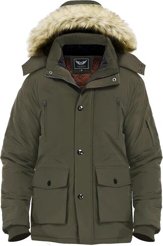 Men's Winter Thicken Coat Warm Faux Fur Lined Padded Puffer Parka Jacket with Removable Hood in Kuwait