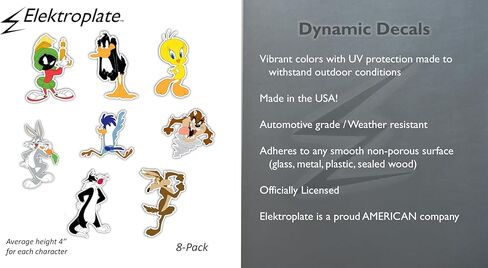 Elektroplate Officially Licensed Looney Tunes Multi Character Dynamic Decals | Premium Automotive-Grade All Weather Vinyl Stickers for Car, Water Bottle, Laptop, Phone & More| Made in USA | Set of 8 in Saudi Arabia