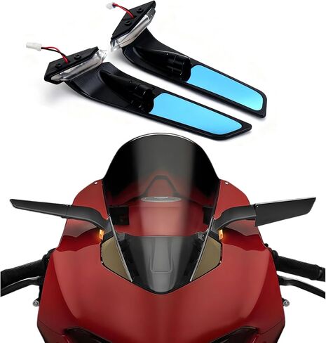 Motorcycle Mirrors with turn Turn Signal Compatible with Ducati Panigale V4 V4S V4R 2019-2024 PANIGALE V2 2020-2024 CNC Motorcycle Side Mirrors Adjustable Wind Wing Rearview Mirrors Turn Signal Mirror in Kuwait