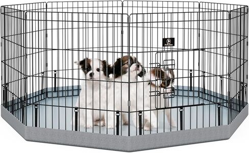 PJYuCien Foldable Exercise Metal Pet Playpen with Door and Bottom Pad, Dog Fence, Puppy Pen, Rabbit Yard, Small Animal Kennels, Indoor/Outdoor 8 Panel 24" W x 24" H -Grey in Kuwait