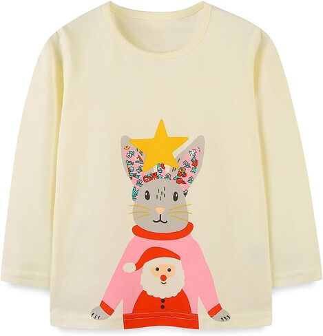 Girls' Long-Sleeve T-Shirt, Crew Neck Kids Top, Everyday Wear, Multiple in Saudi Arabia