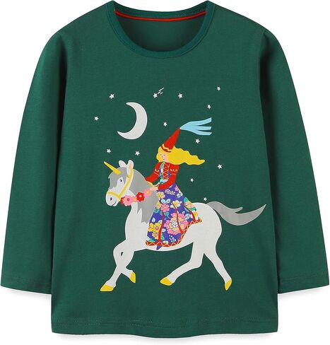 Girls' Long-Sleeve T-Shirt, Crew Neck Kids Top, Everyday Wear, Multiple in Saudi Arabia