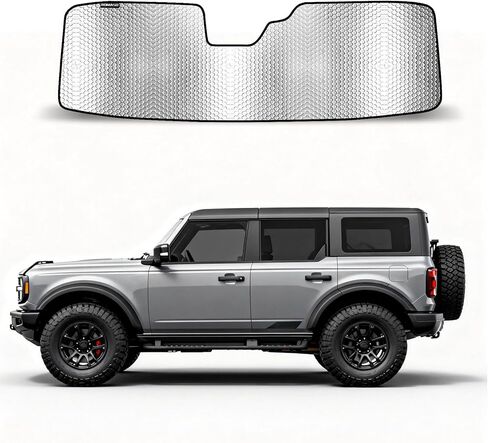 Windshield Sunshade Compatible with Ford Bronco (2021-2025) Car Windshield Foldable Sun Shade for Bronco,Heavy Duty Reflective Aluminum Film Car Sun Shade UV Protection in Saudi Arabia