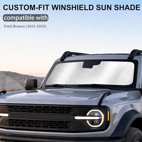 Windshield Sunshade Compatible with Ford Bronco (2021-2025) Car Windshield Foldable Sun Shade for Bronco,Heavy Duty Reflective Aluminum Film Car Sun Shade UV Protection in Saudi Arabia