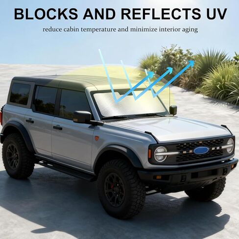 Windshield Sunshade Compatible with Ford Bronco (2021-2025) Car Windshield Foldable Sun Shade for Bronco,Heavy Duty Reflective Aluminum Film Car Sun Shade UV Protection in Saudi Arabia