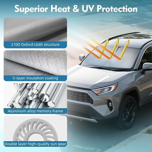 2019-2025 Toyota RAV4 Custom Fit Windshield Sun Shade, OEM Style Anti-Sag Design with Reinforced Oxford Fabric, Blocks 99% UV & Cools 20°F, Foldable Sun Visor with Storage Bag in Saudi Arabia