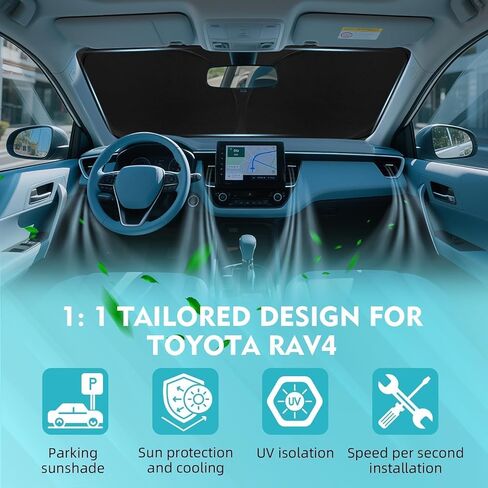 2019-2025 Toyota RAV4 Custom Fit Windshield Sun Shade, OEM Style Anti-Sag Design with Reinforced Oxford Fabric, Blocks 99% UV & Cools 20°F, Foldable Sun Visor with Storage Bag in Saudi Arabia