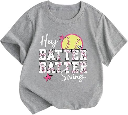 قمصان البيسبول للفتيات Hey Batter Batter Swing Shirt Kids Funny Softball Graphic كم قصير تي شيرت in Kuwait