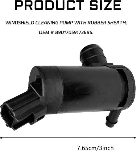 Windshield Washer Fluid Pump, Car Windshield Wiper Fluid Pump with Rubber Grommet Replacement OEM# 89017059 173686 Compatible with Ford Lincoln Mazda Mercury Car Accessories Parts (Black) in Kuwait