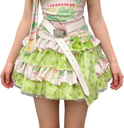 Y2K Ruffle Tiered Mini Skirt for Women High Waist Elastic A-Line Layered Cute Fairycore Short Skirt in Saudi Arabia