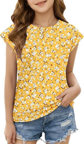 الفتيات لطيف قصيرة الأكمام تي شيرت عادية الاطفال الصيف Crewneck لطيف المحملة الأعلى 5-14 سنة 2026 جديد in Kuwait