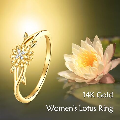 KECHO 14K Gold Lotus Ring for Women Lotus Flower Rings Yoga Ring Lotus Jewelry Birthday Mothers Day Gifts for Mom Men in Saudi Arabia