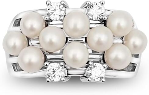 925 Sterling Silver Freshwater Pearl with CZ Statement Band Ring in Saudi Arabia