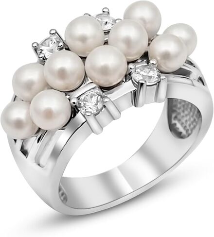 925 Sterling Silver Freshwater Pearl with CZ Statement Band Ring in Saudi Arabia