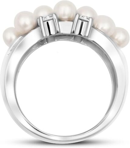 925 Sterling Silver Freshwater Pearl with CZ Statement Band Ring in Saudi Arabia