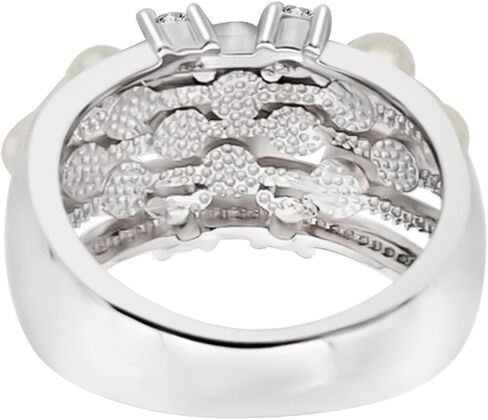 925 Sterling Silver Freshwater Pearl with CZ Statement Band Ring in Saudi Arabia