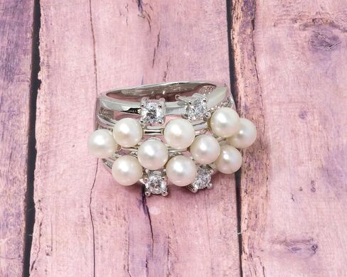 925 Sterling Silver Freshwater Pearl with CZ Statement Band Ring in Saudi Arabia