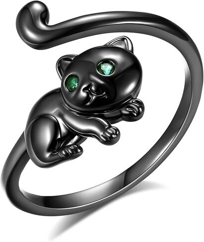 INFUSEU Cute Cat Adjustable Ring, Playful Kitten Jewelry for Women Girls in Saudi Arabia