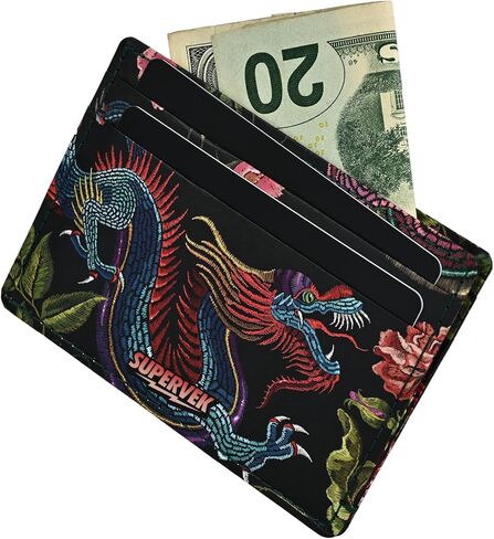 SUPERVEK Minimal Black Fabric Card Holder Wallet, Multiple Card Slots, Central Cash Storage - Minimalist Thunder Patch Design - Slim Small Card wallets for women men - RFID Blocking in Kuwait