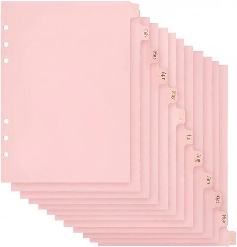 فواصل مجلد A5 مع 12 علامة تبويب شهرية، ورق وردي A5 6 حلقات مجلد إدراج فواصل مخطط وفواصل صفحات الفهرس للمجلات والمجلدات وأجهزة الكمبيوتر المحمولة والمخططين in Kuwait