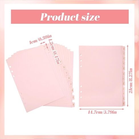 فواصل مجلد A5 مع 12 علامة تبويب شهرية، ورق وردي A5 6 حلقات مجلد إدراج فواصل مخطط وفواصل صفحات الفهرس للمجلات والمجلدات وأجهزة الكمبيوتر المحمولة والمخططين in Kuwait