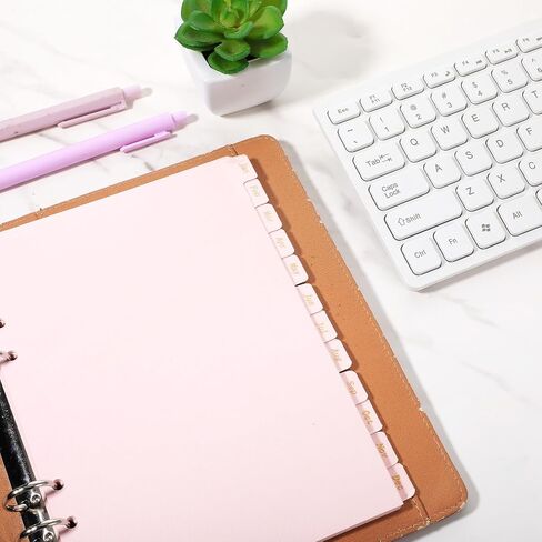 فواصل مجلد A5 مع 12 علامة تبويب شهرية، ورق وردي A5 6 حلقات مجلد إدراج فواصل مخطط وفواصل صفحات الفهرس للمجلات والمجلدات وأجهزة الكمبيوتر المحمولة والمخططين in Kuwait