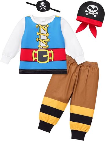 IBTOM CASTLE Toddler Baby Boy Pirate Costume with Accessories Set Infant Pirate Birthday Carnival Party Dress Up in Saudi Arabia