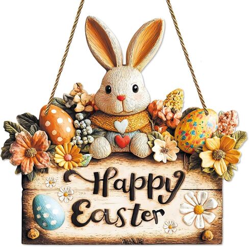 Easter Bunny Sign Happy Easter Door Sign Easter Wreaths for Front Door Cute Rabbit Hanging Plaque Easters Rabbit Door Hanger for Spring Farmhouse Doors Windows Porch Home Decoration in Saudi Arabia