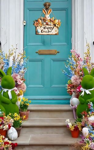 Easter Bunny Sign Happy Easter Door Sign Easter Wreaths for Front Door Cute Rabbit Hanging Plaque Easters Rabbit Door Hanger for Spring Farmhouse Doors Windows Porch Home Decoration in Saudi Arabia