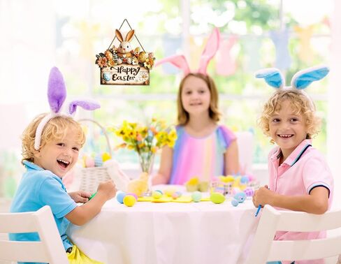 Easter Bunny Sign Happy Easter Door Sign Easter Wreaths for Front Door Cute Rabbit Hanging Plaque Easters Rabbit Door Hanger for Spring Farmhouse Doors Windows Porch Home Decoration in Saudi Arabia